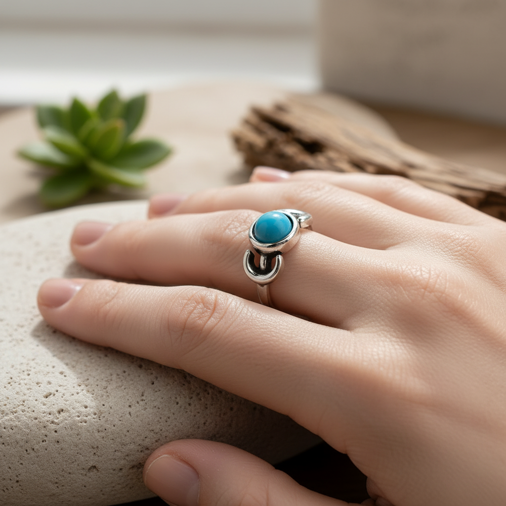 Silver-plated turquoise ring worn on hand – Arnia CraftyGirl