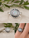 Moonstone, glass stone ring size 16