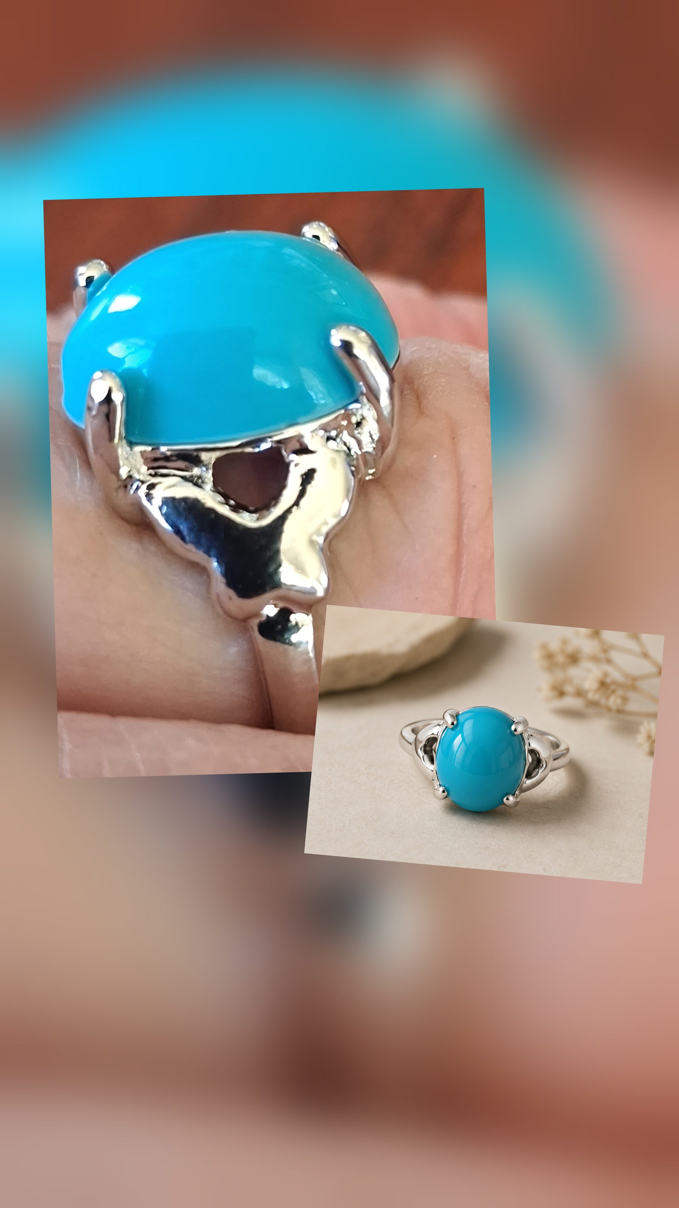 Turquoise ring with butterfly detail on sides size 18