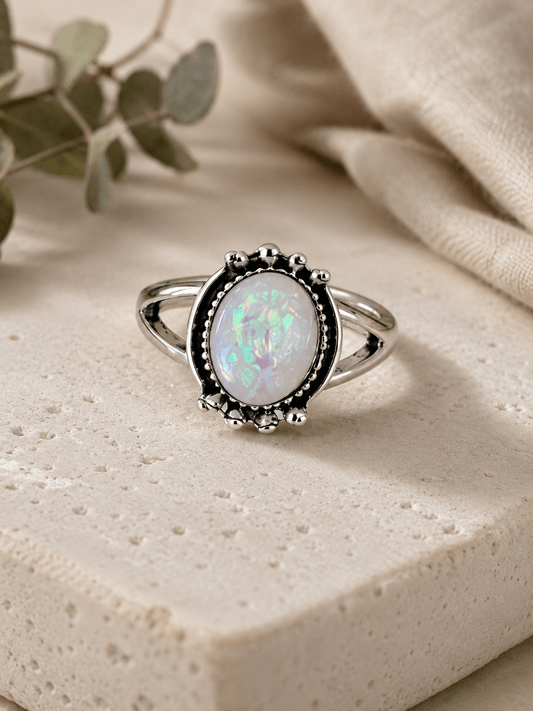 Moonstone like glass stone ring intricate detail size 16 – Arnia CraftyGirl"