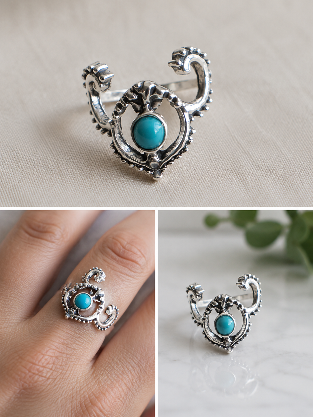 Silver plated turqoise ring