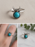 Silver plated ring with turquios stone and crescent moon
