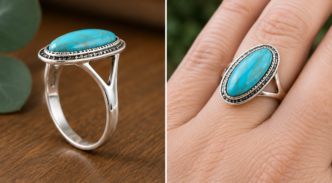 Large turquoise stone ring size 17