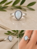 Teardrop moonstone like glass stone ring size 16