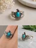 Silverplated oval turqoise eagle setting ring size 17