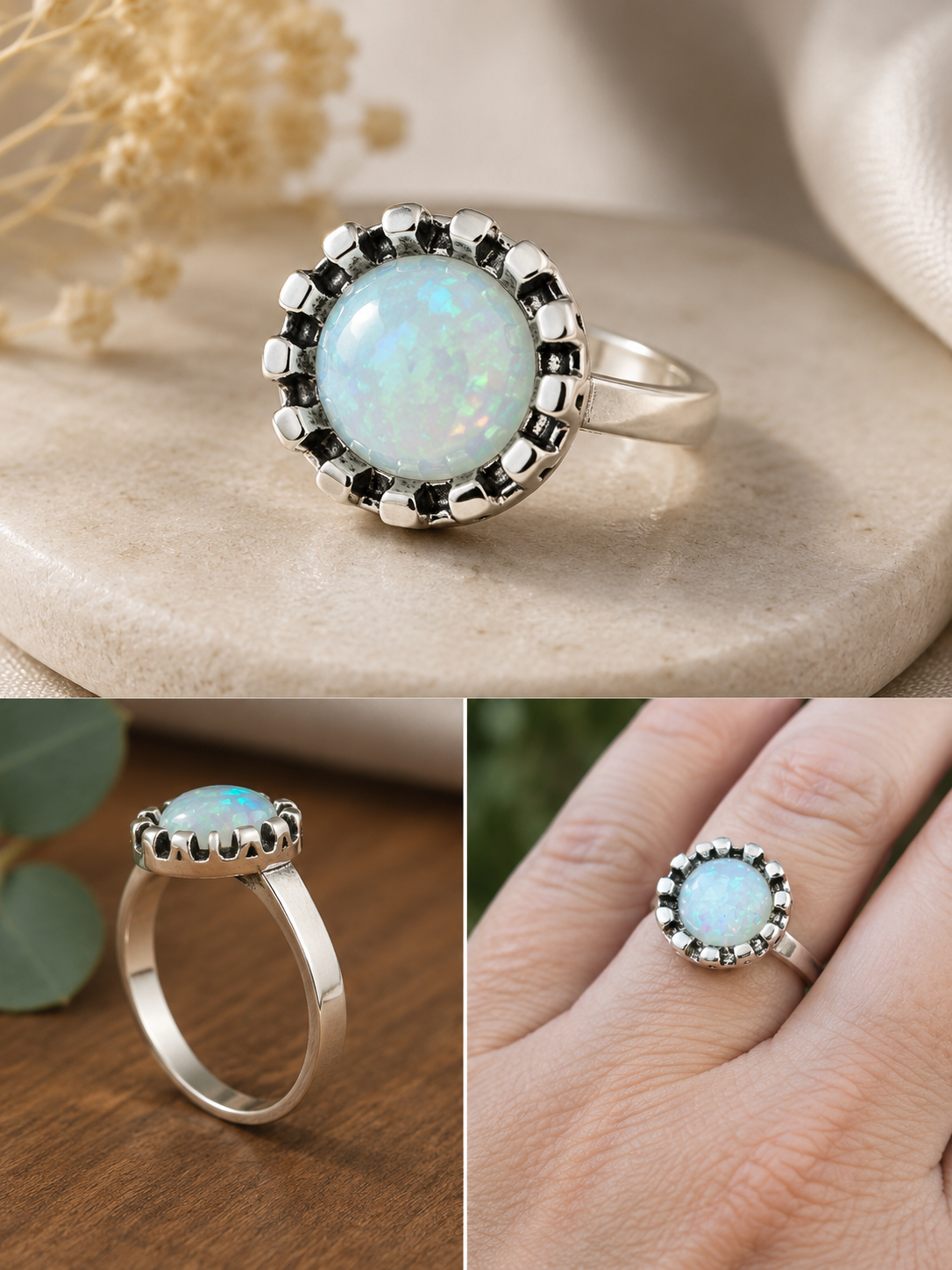 Moonstone glass large round ring size 17