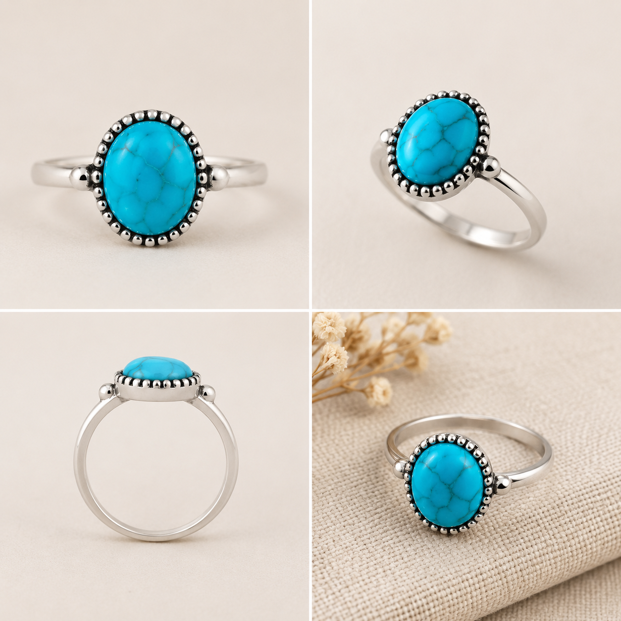 Small round single turquoise stone ring size 13
